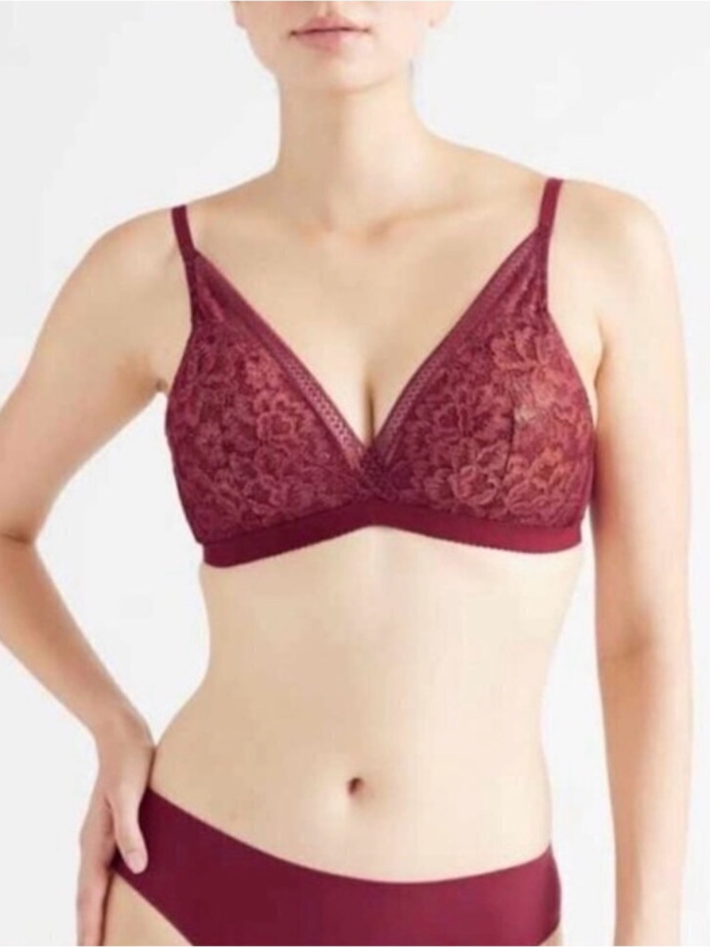NWT KNIX Deep v Lace Bralette in Brandy (M)